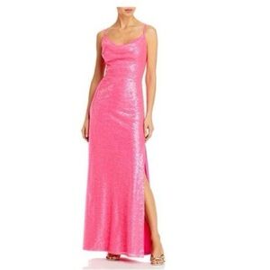 AQUA FORMAL Womens Side Slit Lined bright Sequined Full-Length event party Gown